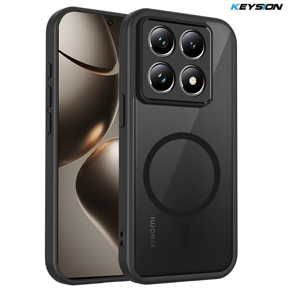 KEYSION Magnetic Phone Case for for Xiaomi 14T Pro 5G Silicone+PC Matte Translucent Clear Shockproof Back Cover for Xiaomi 14T