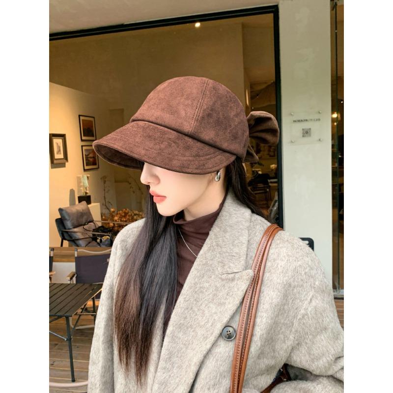 Women S Korean Style Winter Autumn Octagonal Hat Bow Decor Warm Sun Protection Cap