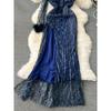 Sloping Shoulder Dress Ins Feather Sequins Long Dress
