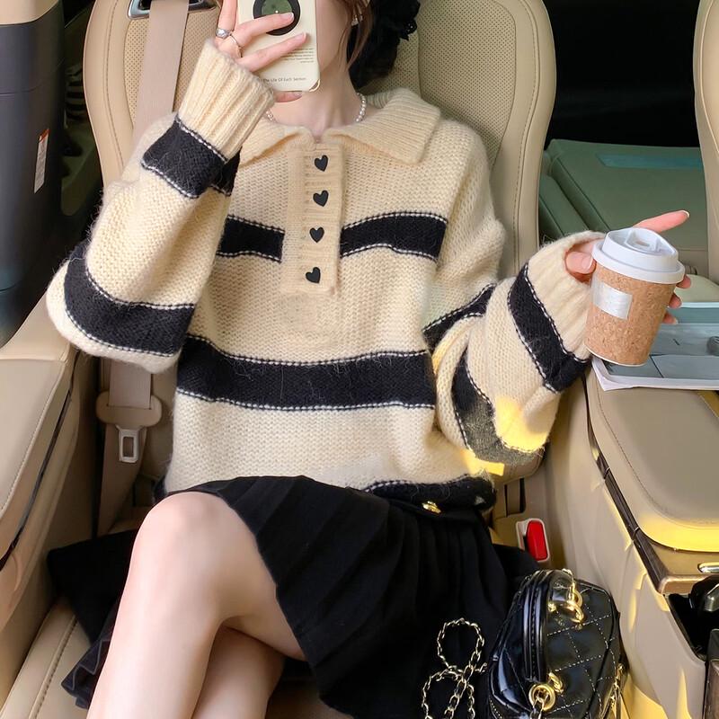 TonLion Women's Striped Polo Sweater