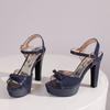 Krazing Pot Polyurethane Super High Heels Summer Size 43 Size 42 Size 50 Butterfly-knot Women Peep Toe Sandals
