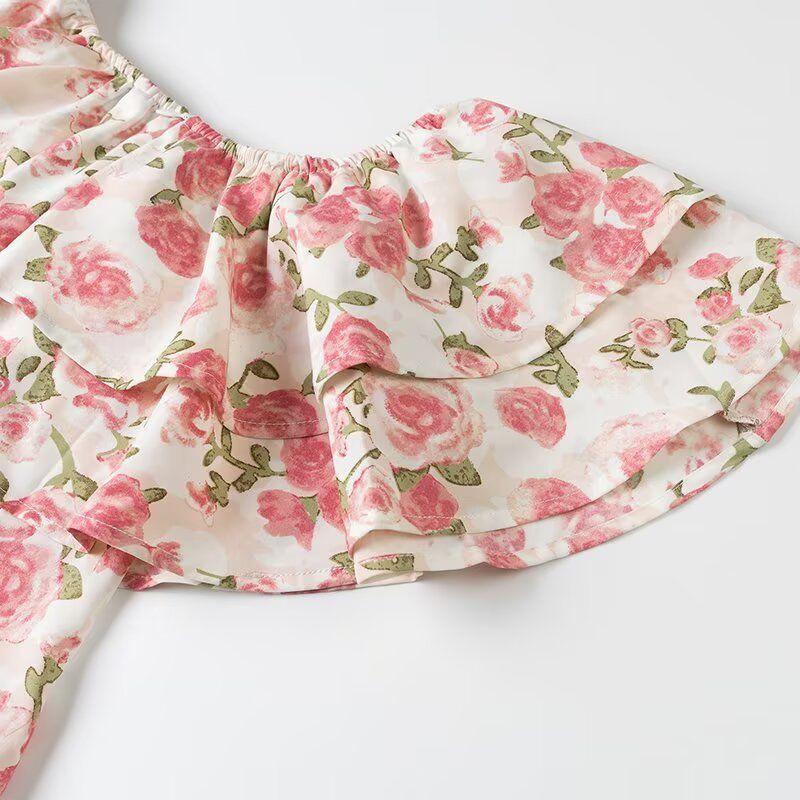 Kaslead New Arrival Women's Clothing Fashion Style Fashion Minimalist off-Shoulder Small Floral Laminated Dress