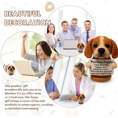 Păpușă Cățel Croșetată Yousheng Cățel de Sprijin Emoțional Handmade cu Card Inspirațional Ornament Pozitiv Mini Câine Croșetat Cadou pentru Încurajare