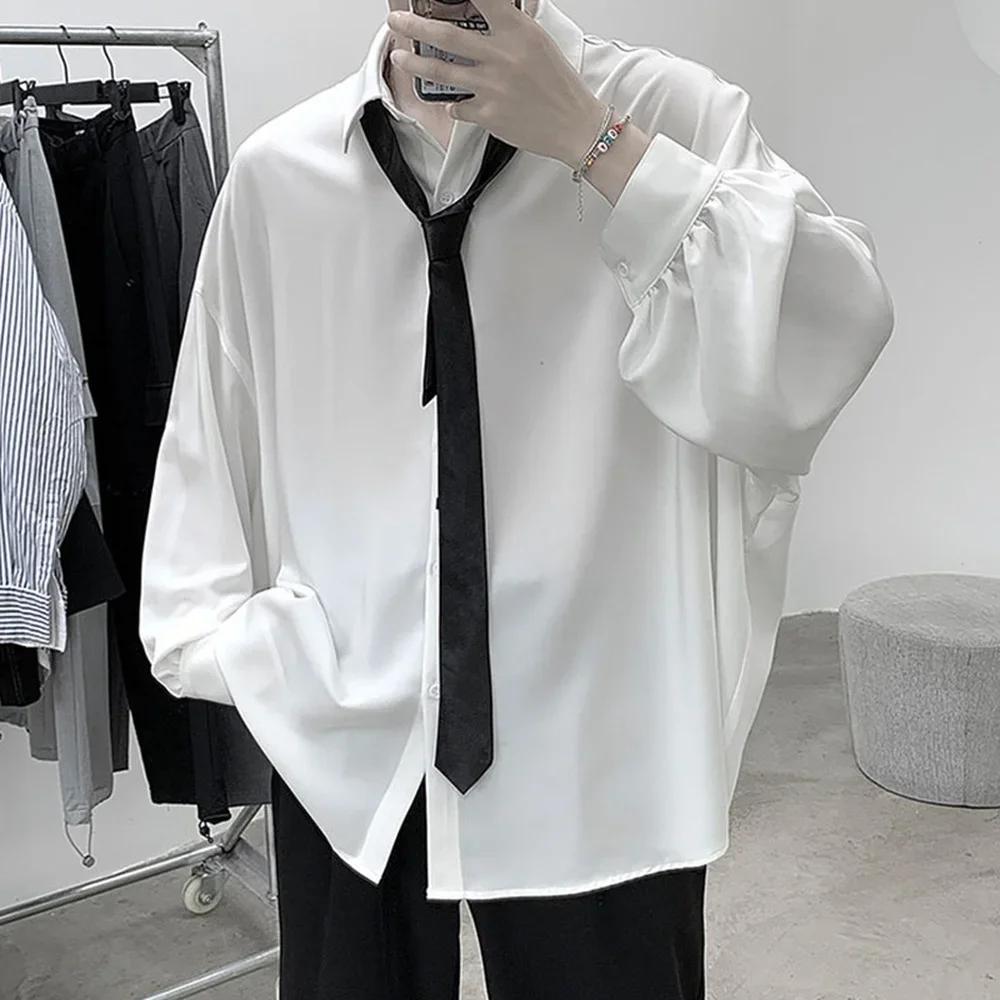Spring Autumn Free Tie Long-sleeved Shirts Men Comfortable Blouses Casual Loose Single Breasted Shirt Men's T-shirt