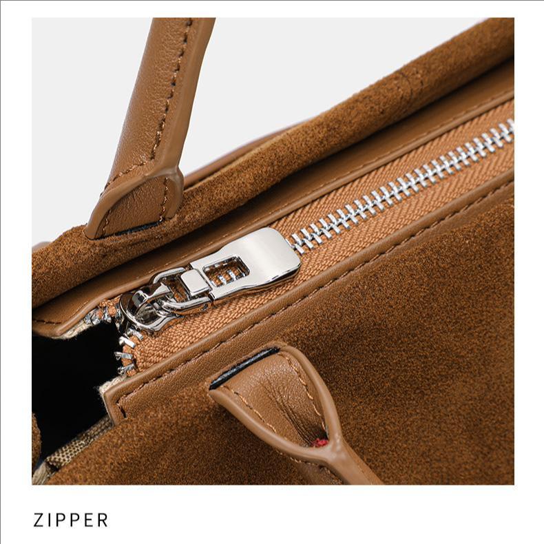 Borsa a Mano AIDRANI Originale in Pelle a Due Strati per Donna – Borsa Tote Classica in Pelle Scamosciata Marrone con Manico Superiore, Borsa alla Moda Elegante e Resistente