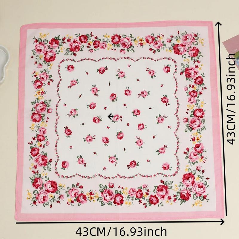 3-Pack Women 43cm Bridal Souvenirs Square Towel Handkerchief Wipe Sweat Pure Cotton Absorbent Printed Floral Placemats
