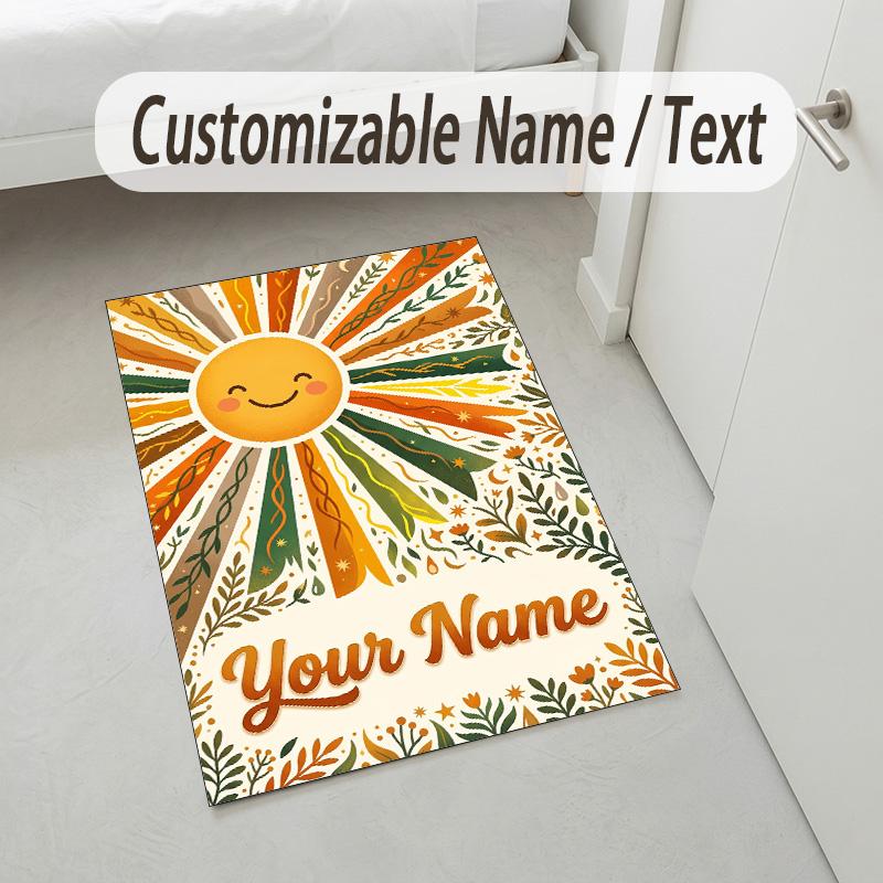 Autumnal Sun Theme Soft Crystal Velvet Rug Custom Name & Text Print Non Slip Floor Rug for Bedroom Living Room