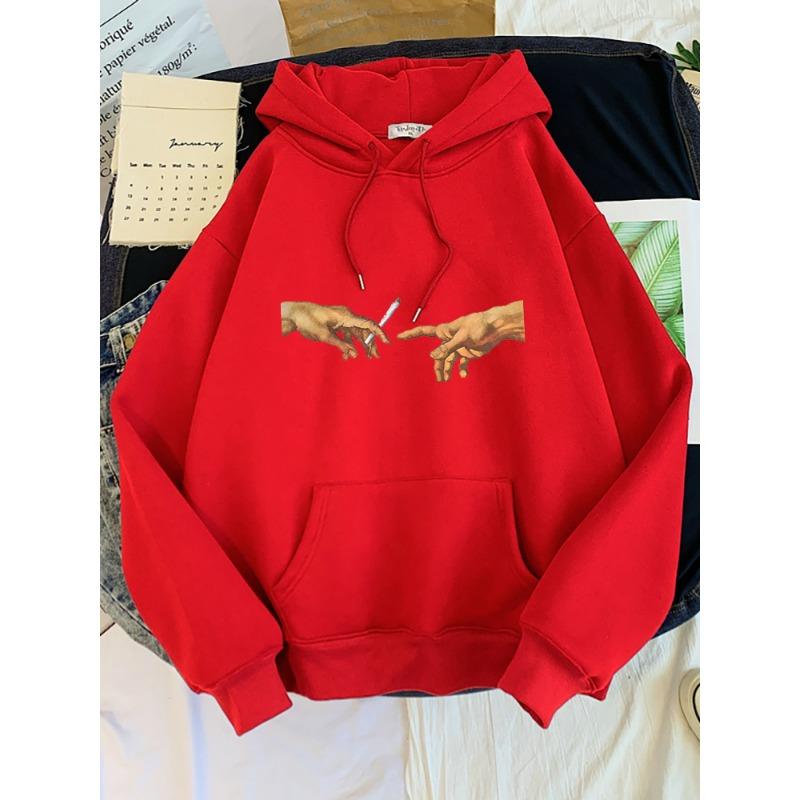 Hoodies Women's Two Hands And a Cigarette Graphic Print Hoodiest Thirteen Colors Harajukua Style Casual Top Women Street Style