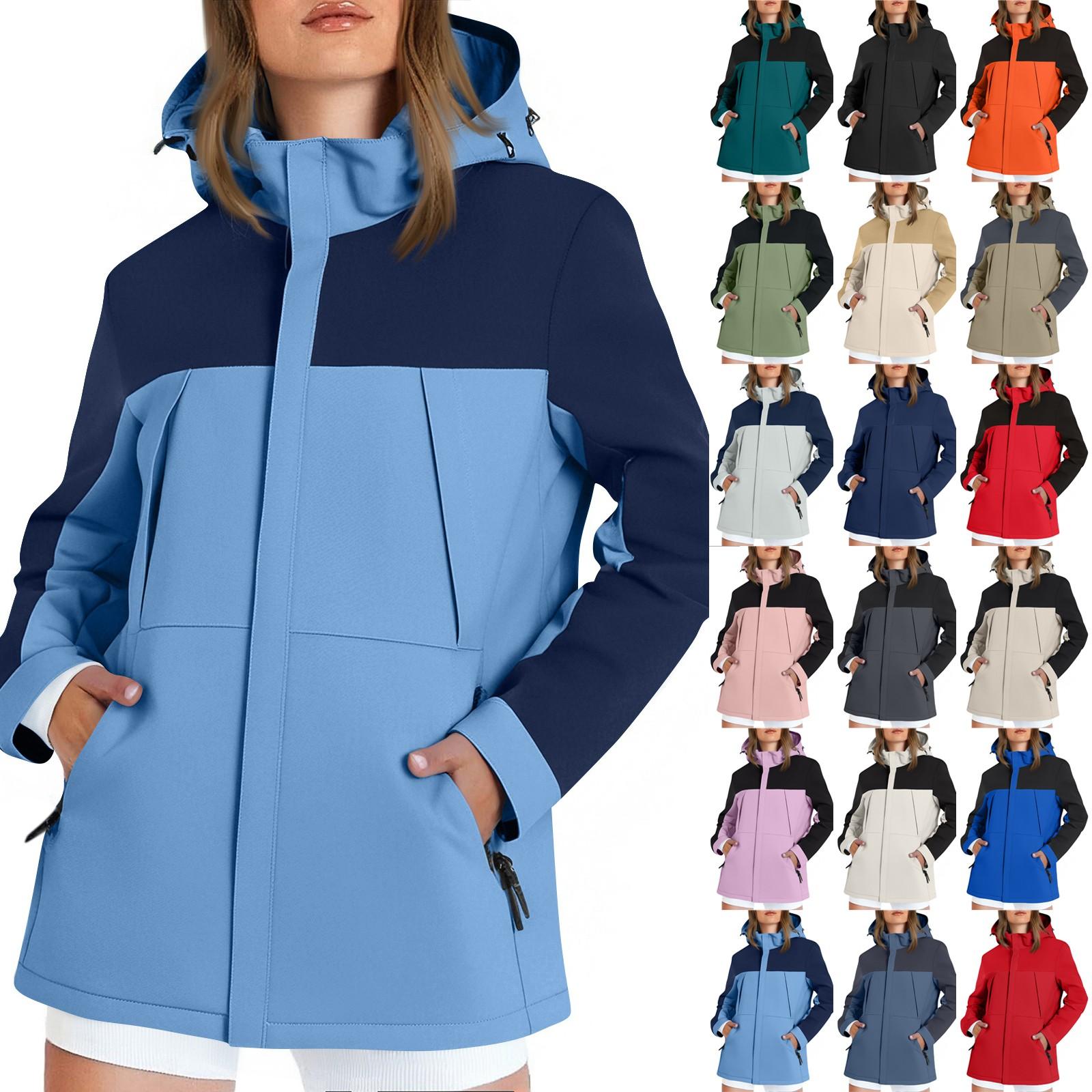

Women s Fashionable Color Blocked Long Sleeved Hooded Outdoor Thin Waterproof Running Sports Jacket, Submachine Jacket L
