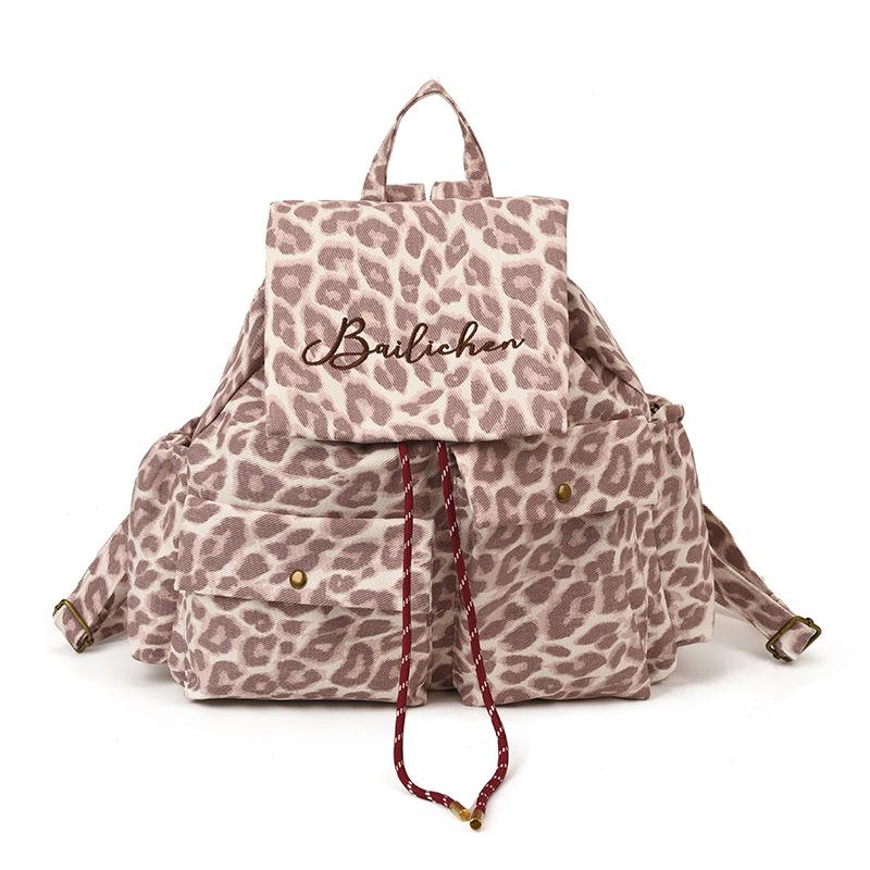Leopard Print Canvas Backpack - Large Capacity Casual Women s Commuter Bag 2444₽