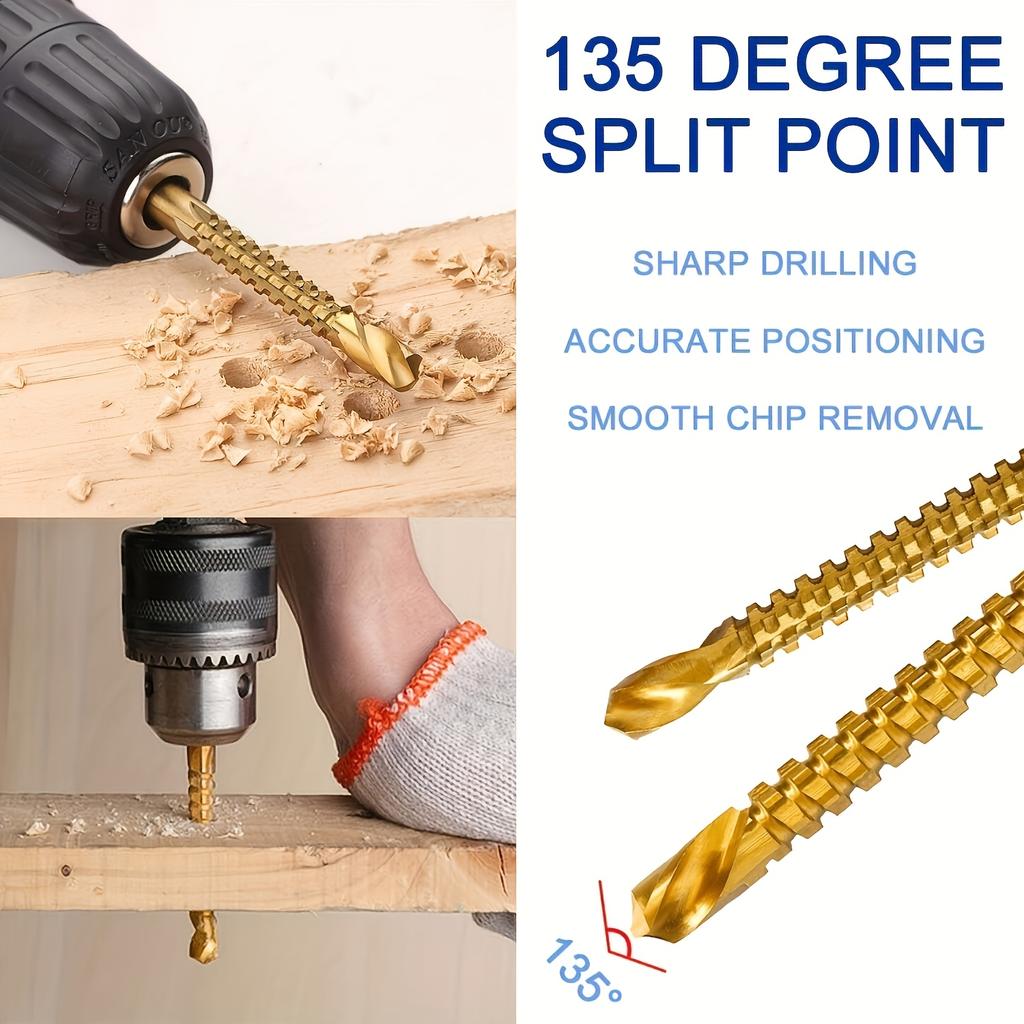 5 Pcs Serrated Twist Drill Bit Set, 3-8mm, Titanium Coated, for Wood Metal Plastic