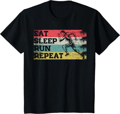 Vintage Retro Eat Sleep Run Repeat Lustiges Laufen Läufer Geschenk T-Shirt Frauen Unisex Kleidung Oberteile Streetwear Grafik T-Shirts