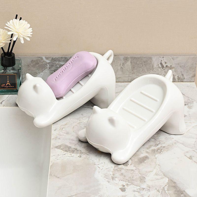 Cute Cat Soap Dish -Decorative Plastic Holder for Bathroom, Ideal for Soap and Sponges Storage, Bathroom Accessories  soap case
