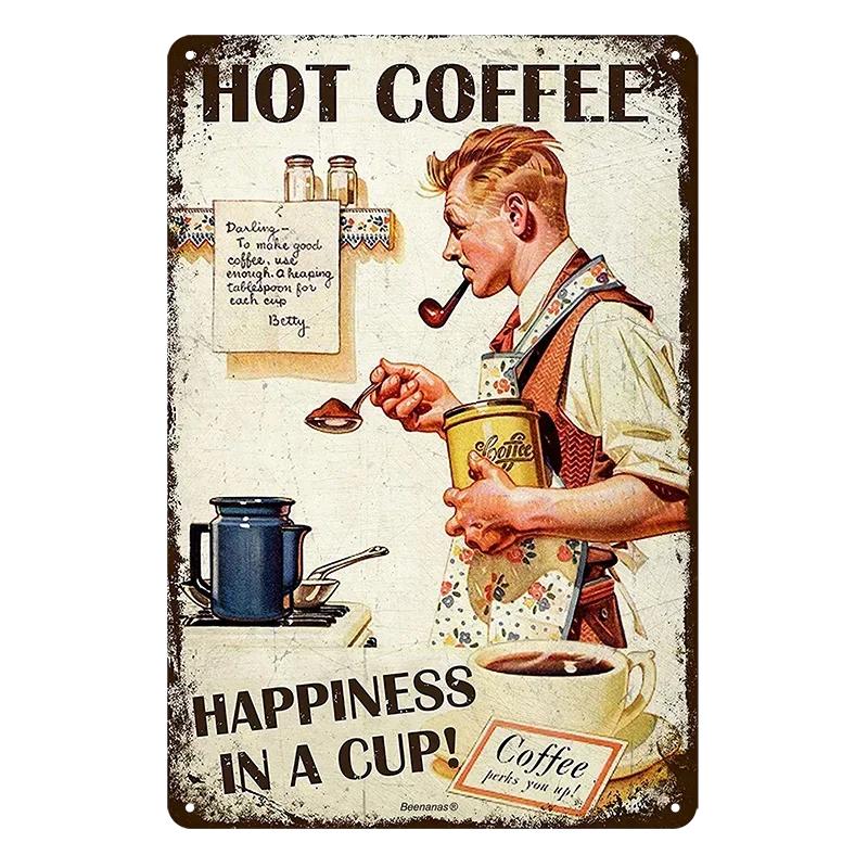 Hisun Tin Sign HD Tin Sign Vintage Coffee House Wall Decor Retro Coffee Shop Espresso Metal Poster for Kitchen Cafe Bar