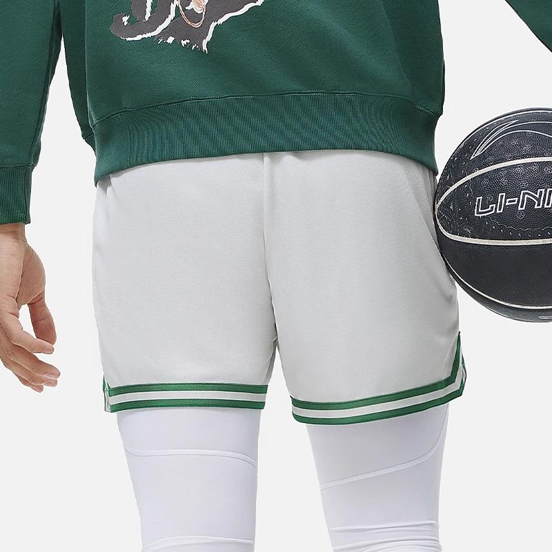 Li-Ning Solid Color Striped Sports Basketball Shorts Men Shorts White AAPT043-9
