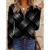 Elegant Casual Comfort Style Painted 3D Stripe Element Print Pattern Tagged Women's Round Neck Zipper Long Sleeve