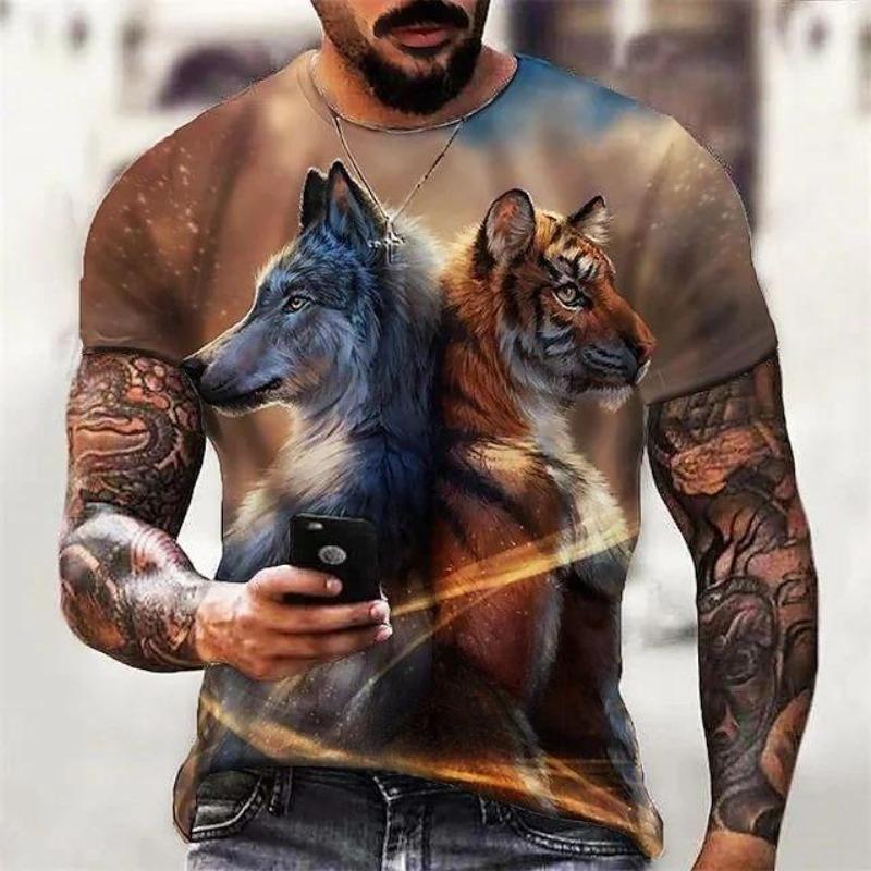 

Футболка с 3D-принтом Тигр Волк Мужская Мода Уличная Одежда Топы Лето Короткий Рукав Смешная Футболка 2XL чёрный