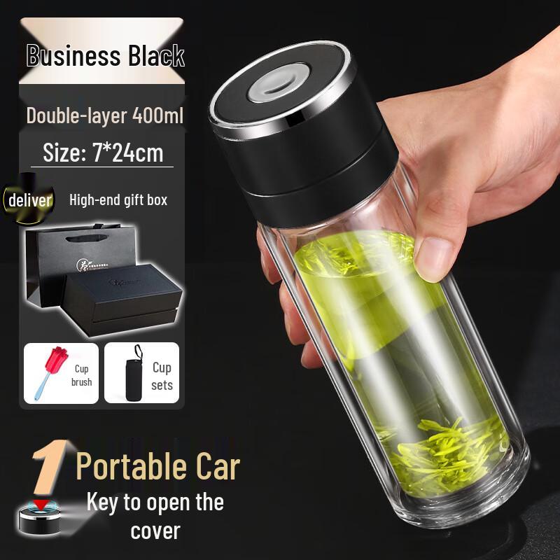 MINGHUI One-Touch Open Tea Separation Double-Layer Glass Cup