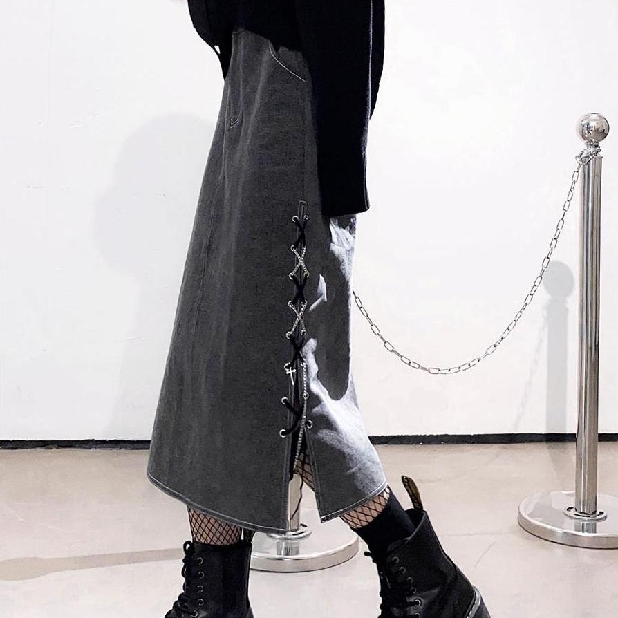 

Летняя женская версия, сумка трапециевидной формы с высокой талией, свободная джинсовая юбка на бедрах с разрезом XL серый