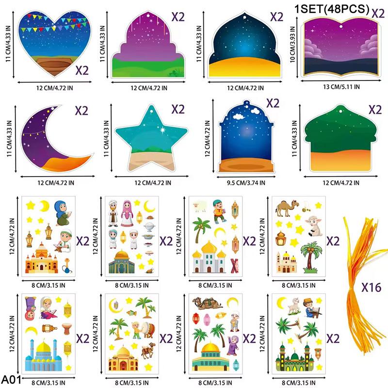 

1set Ramadan DIY Stickers Eid Mubarak Gift Label Decoration Home Hanging Ornaments Islamic Muslim Party Supplies Sealing Sticker