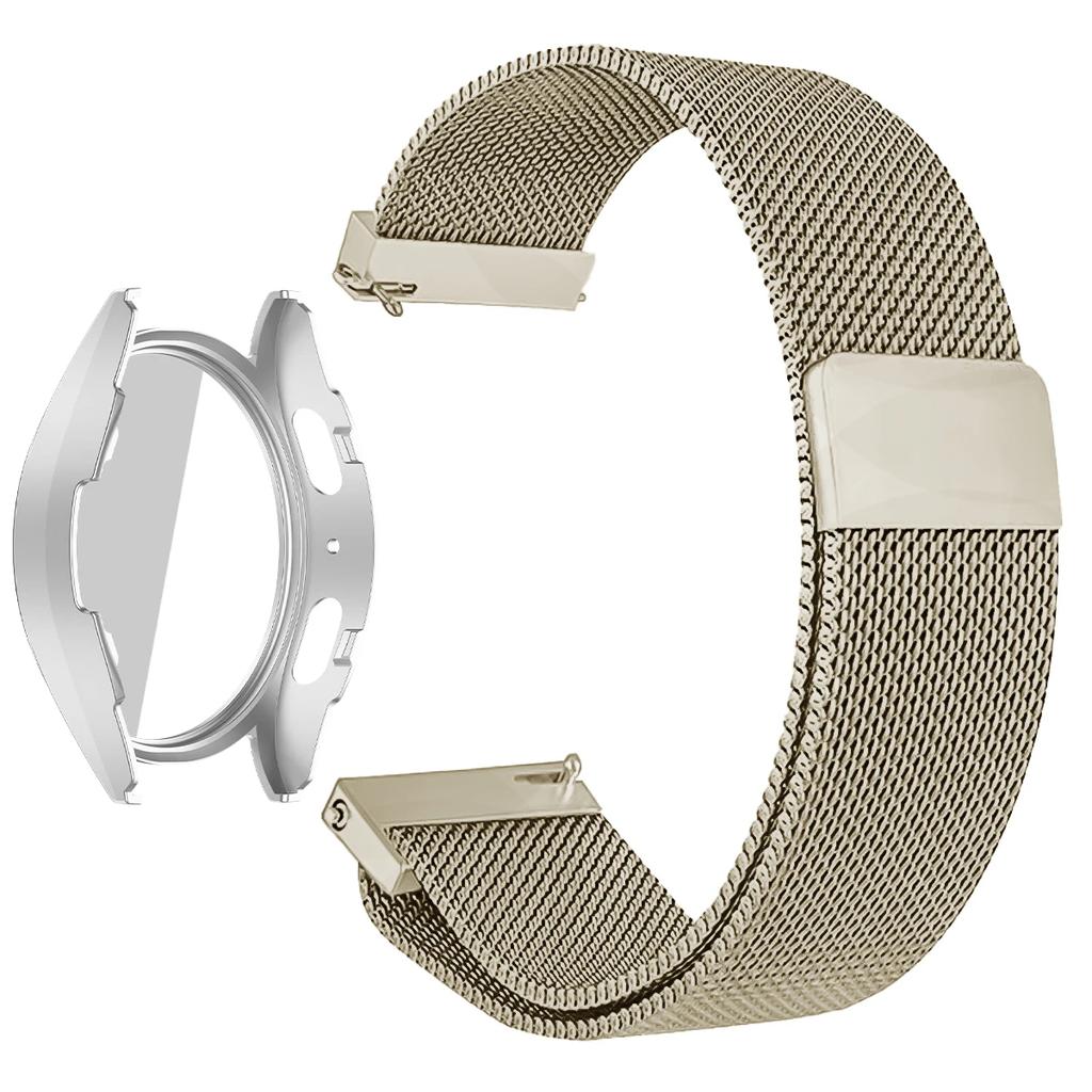 Coque PC + Bracelet Métal pour Samsung Galaxy Watch 7/6/5/4 44mm 40mm Bracelet Milanais Pare-chocs Protecteur en Verre Trempé Accessoires
