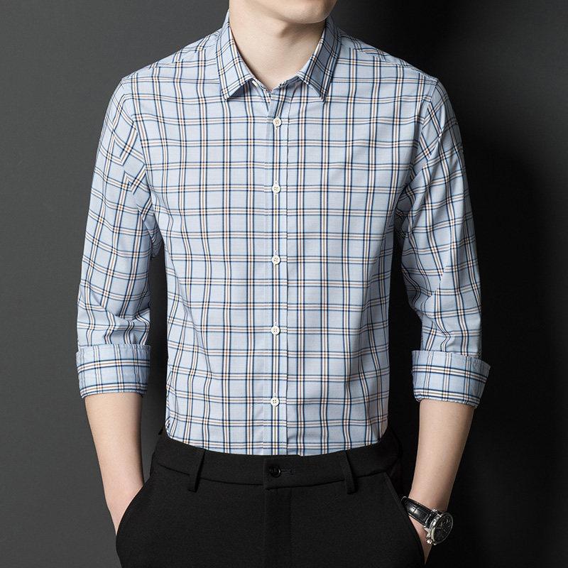 

Весенний новый стиль, мужская рубашка с лацканами для молодежи и среднего возраста, повседневная свободная дышащая рубашка в квадратную клетку большого размера XXXL