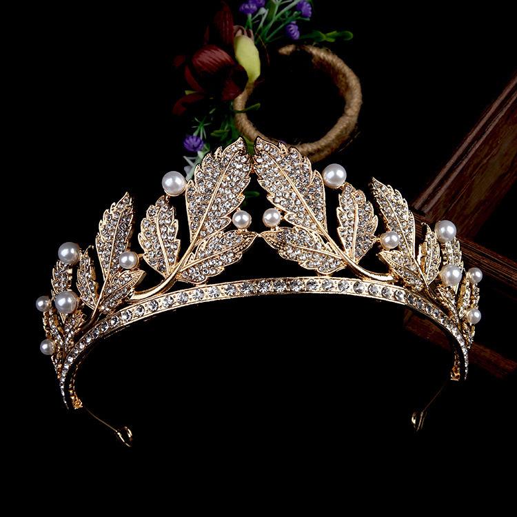 Updo Bridal Tiara Crystal Rhinestone Gold European and American Pearl Crown Birthday Wedding Hair Accessories Wedding Wedding Accessories