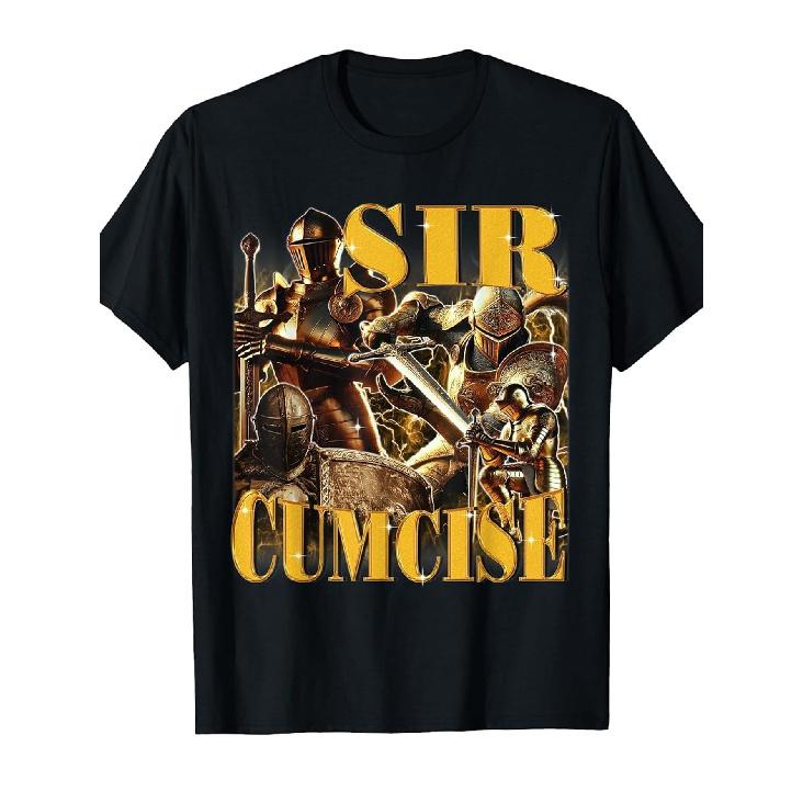 Sir Cumcise Funny Meme T-Shirt - Medieval Knight Bootleg Warrior Graphic Tee, Soft Heavyweight Shirt for Men & Women, Sarcastic Ironic Humor Apparel, S чёрный