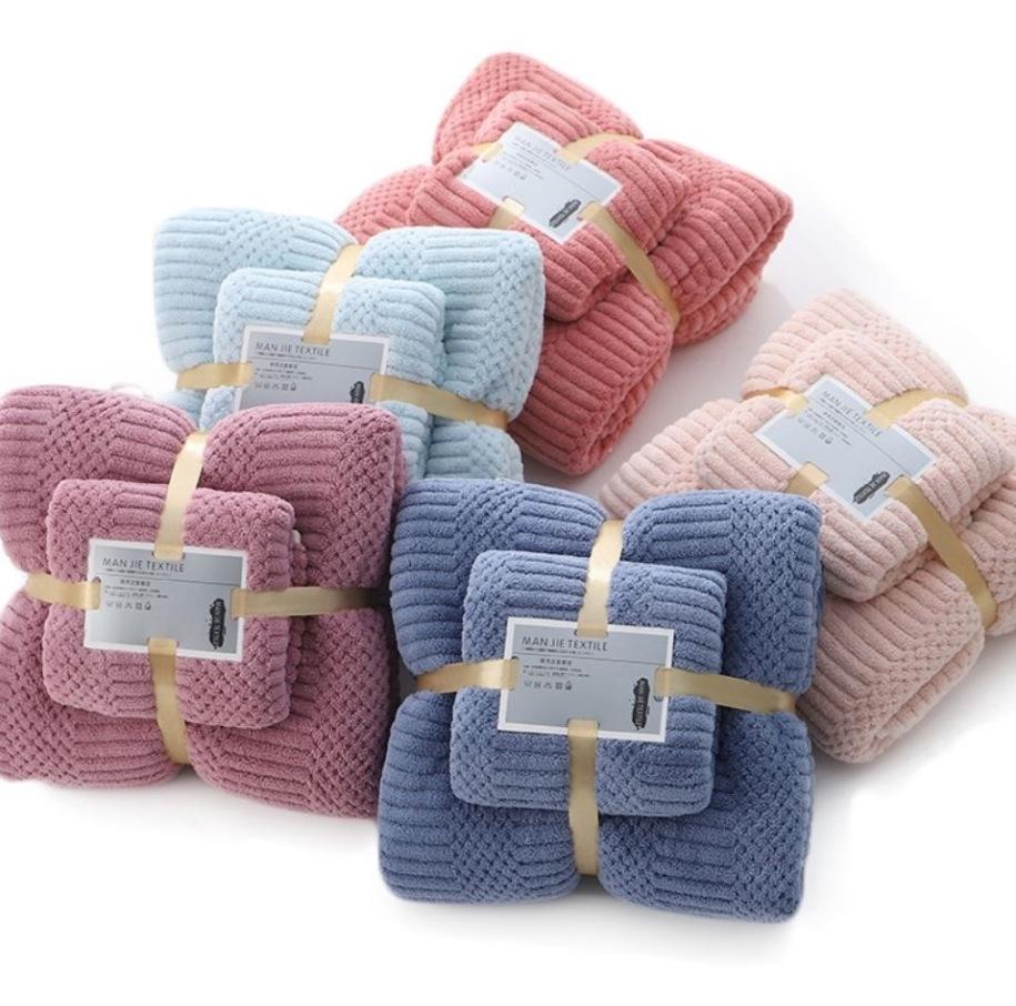 Coral Fleece Bath Towel Set: Absorbent Face Towels In Gift Box, Colorfast and Perfect for Gifts