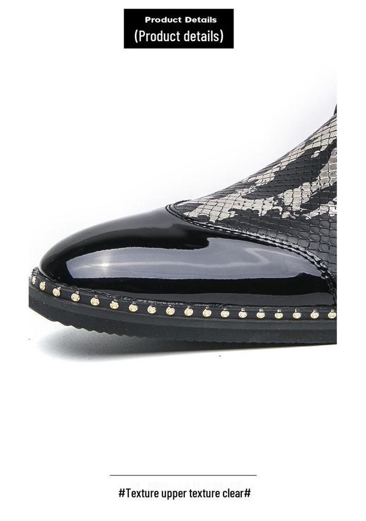 Cross-Border Plus Size Snake Print Leather Monk Strap Men's Shiny Pointed Toe Wedding Party Shoes