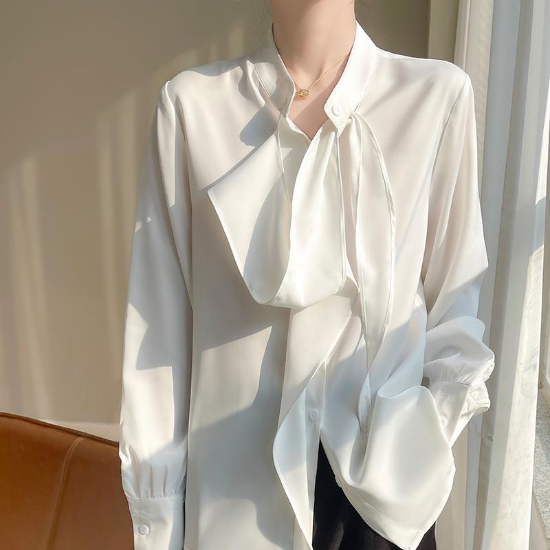 

Весна/Лето 2024 Женский Французский Бант Однотонный Воротник-стойка Свободная Блузка Кардиган Extra Large