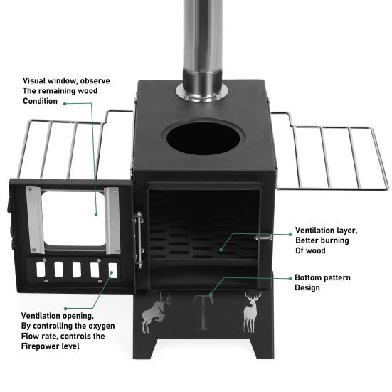 Wood Burning Stove, Folding Portable Wood Stove, Tent Stove for Heating, Camping Stove include