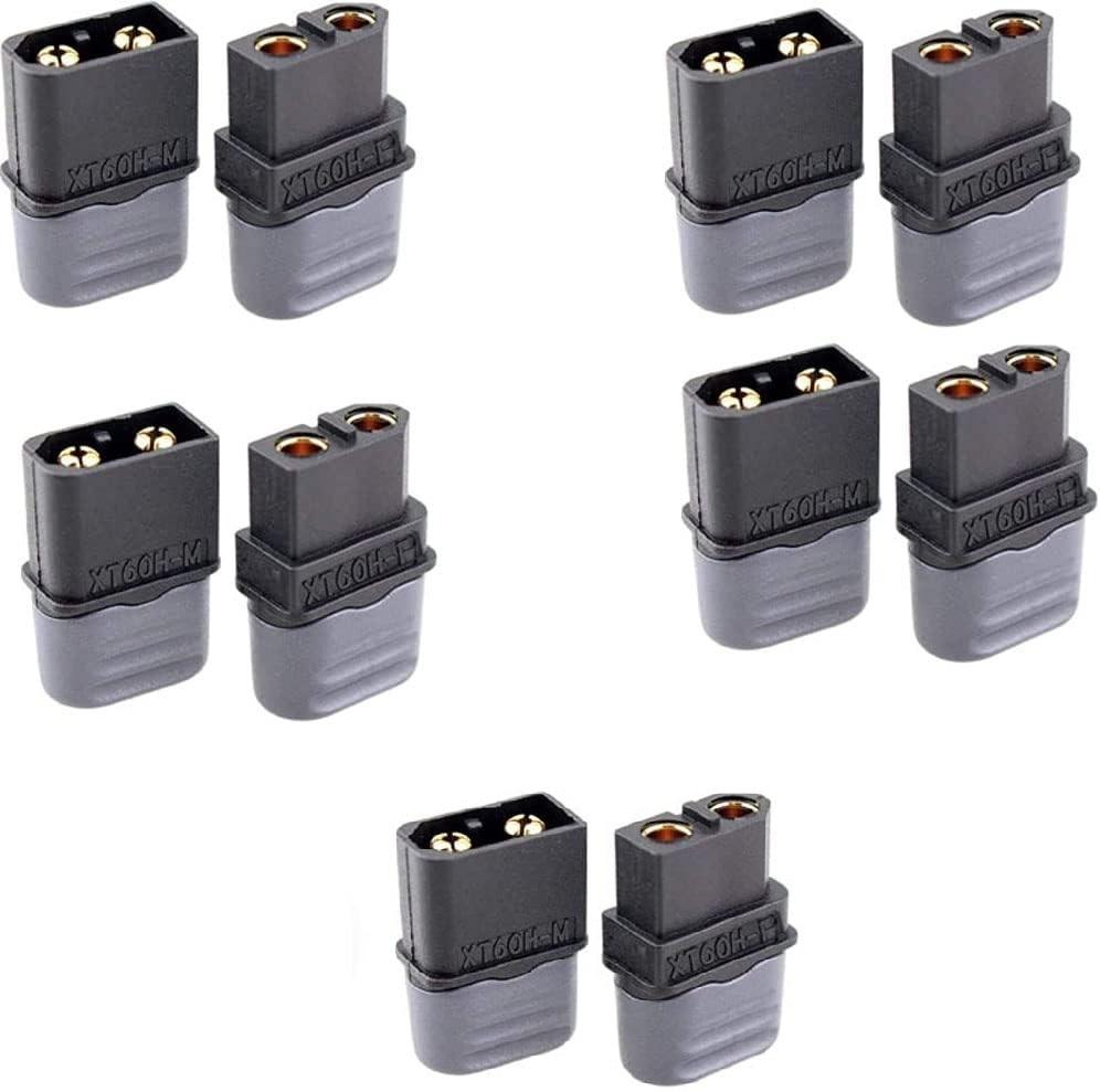 5Pairs XT60H Male Female Connectors (5 Pairs XT60H Plugs + 5 Pairs XT60H Covers) – Black