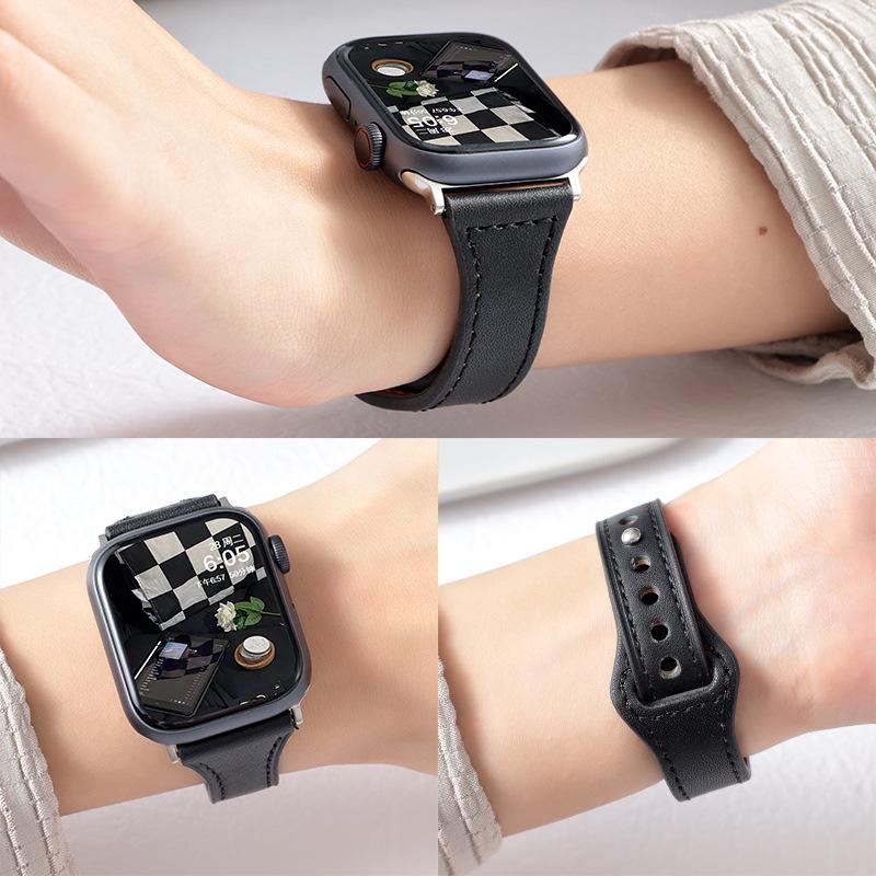 Compatible with Apple iWatch S10, Xiaomi 89Pro, Redmi 4, Huawei GT5: Women's Studded Small Waist Genuine Leather Watch Band