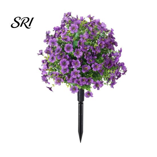 Realistic Fake Flower Stake Artificial Violet Topiary Trees with Spike UV Resistant Faux Shrubs No Watering Shrub Bushes Spring Summer Plants