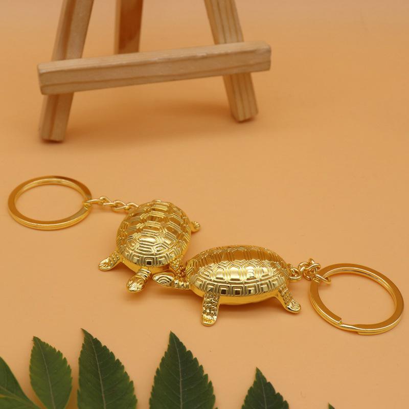 Money Turtle Keychain Lucky Alloy Keyring Wealth Attracting Golden Tortoise Key Chain Decorative Solid Color Metal Key Pendant