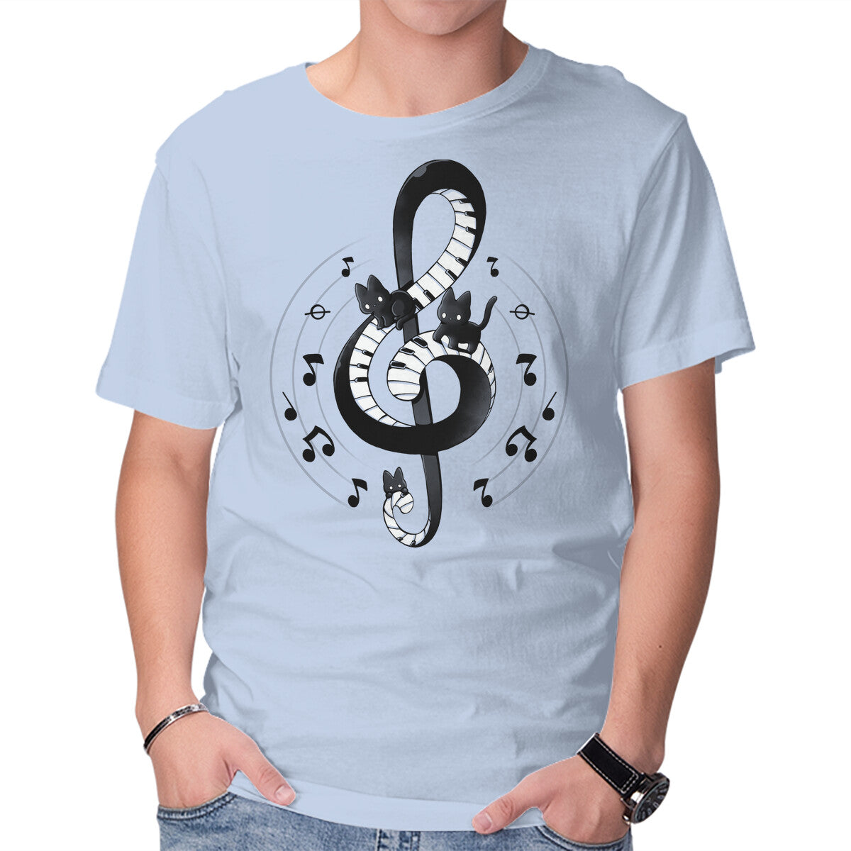 Unisex Crew Neck T-Shirt Violin Key Kittens Graphic Short Sleeve Casual Tee XXL