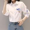 Embroidered Flower and Bird Shirt, Japanese Women's Clothing, Korean Version, Spring,Summer,Autumn, Three Quarter Sleeved White Bottom Top