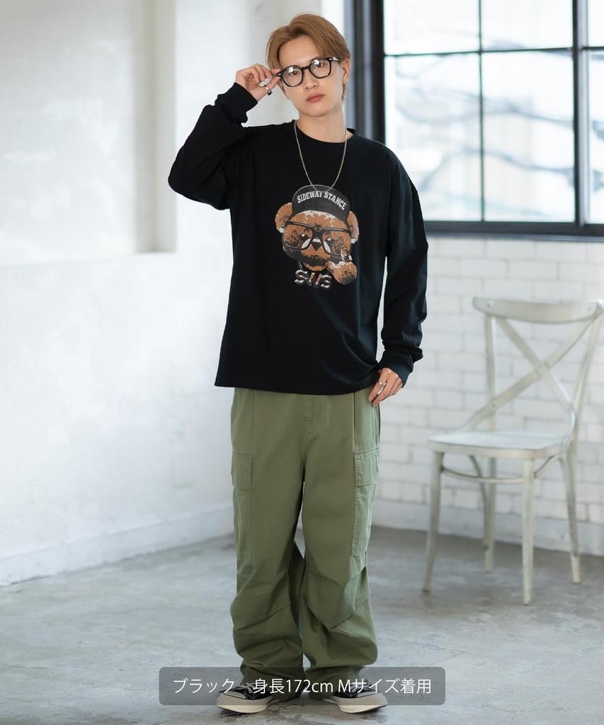 IMPROMES Casual SIDEWAYSTANCE Cheese Bear Long Sleeve T-Shirt, Men's, Black