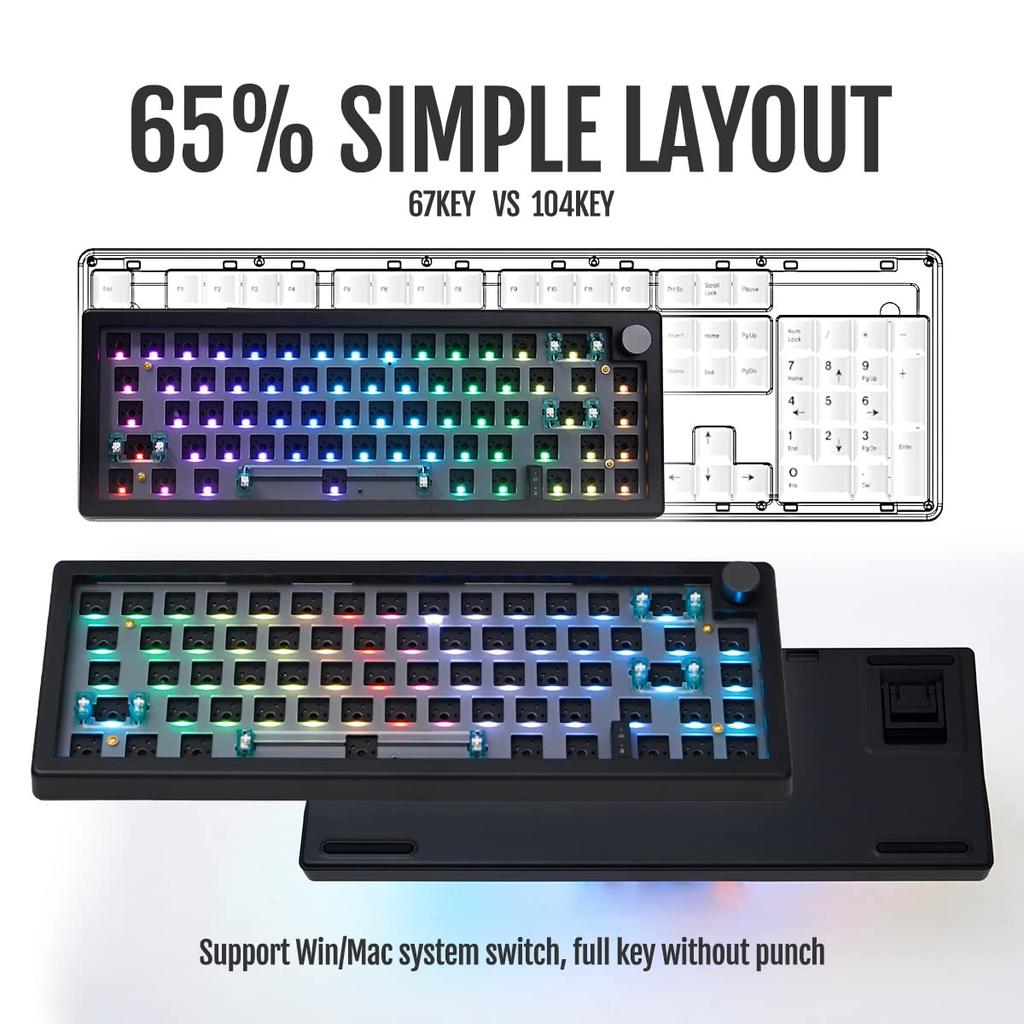 GMK67 Gasket Mount Mechanische Tastatur Bluetooth EVA Matt Angepasste RGB-Tastatur Kompatibel mit Kit, Hot-Swappable 5.0/2.4G/Type-C Tri-Mode 65%