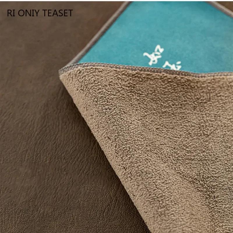 Chinese Painted Flower Pattern Thickened Tea Towel Plush Imitation Deerskin Absorbent Water Rag Tea Napkins Cloth Tea Ceremony