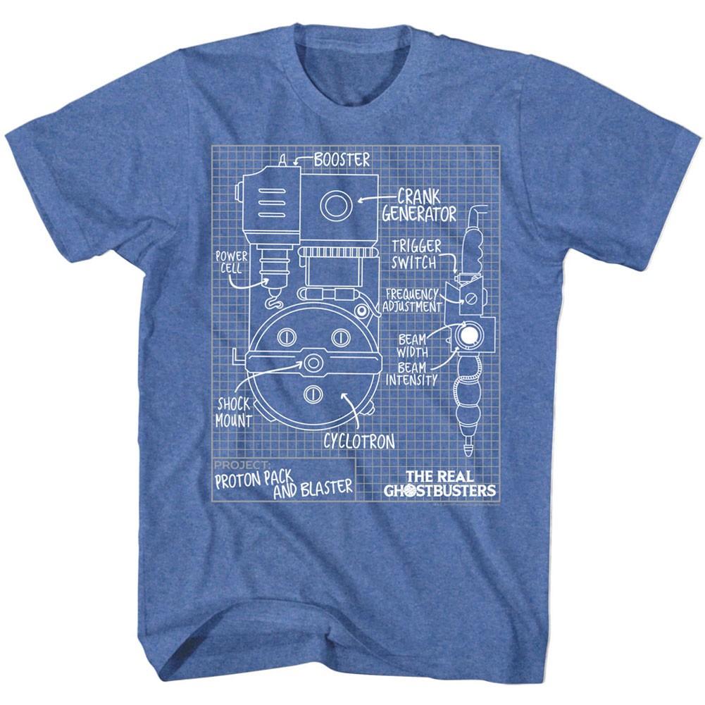 Men s Ghostbusters Blueprints T-shirt Small Retro Royal Heather 3XL