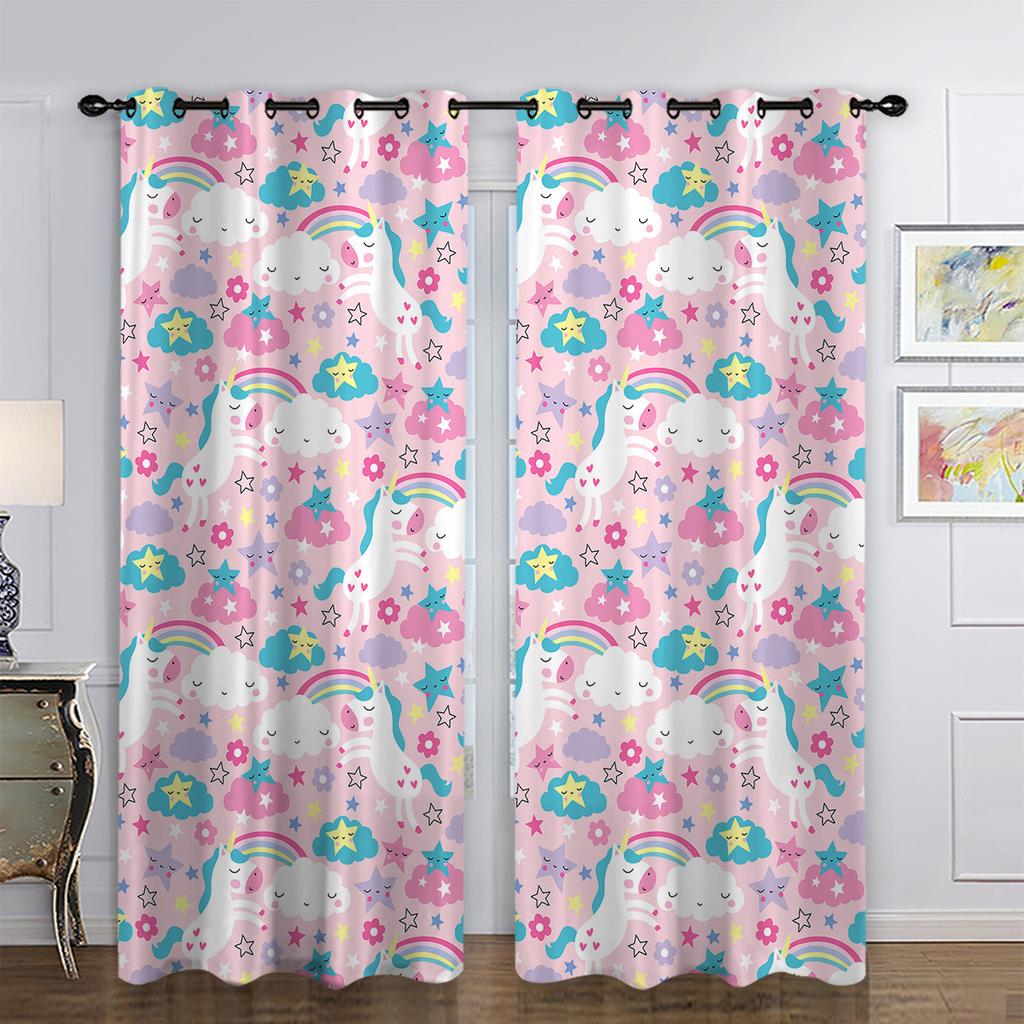 Little Rainbow Unicorn Cute Cartoon Series High Density Blackout Curtains Digital Printing Curtains