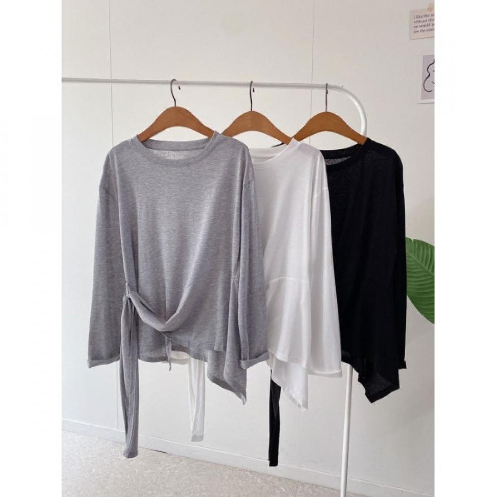 Honey J Women Unbalanced Long Sleeve Round Tee 3 Colors