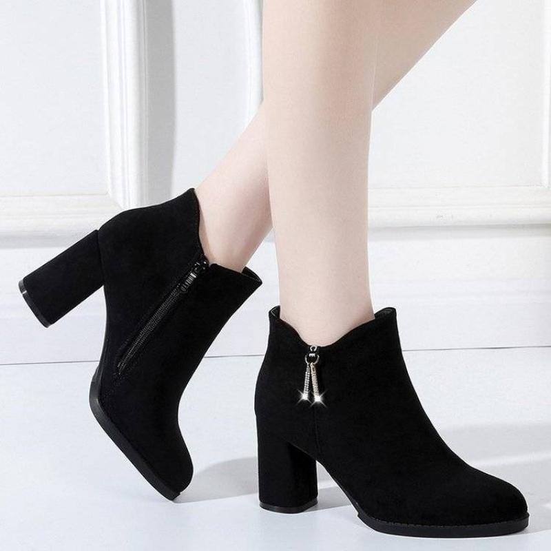 Pointed Toe Warm Heeled Women's Ankle Boots Autumn Winter Suede Female Short Shoes Comfortable and Elegant Trend 2025 Booties