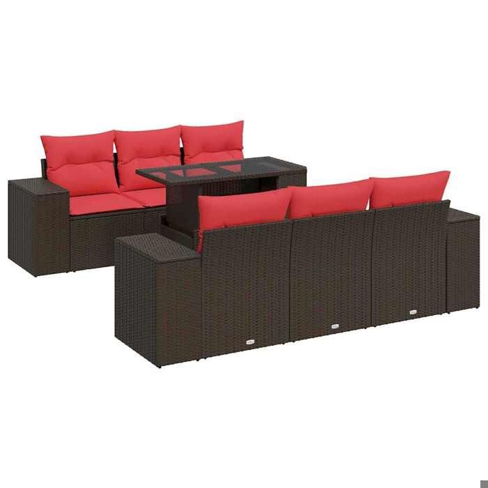 VidaXL Salon de jardin avec coussins 7pcs marron résine tressée acacia, ensemble de canapés d'extérieur, salon de jardin 3326745