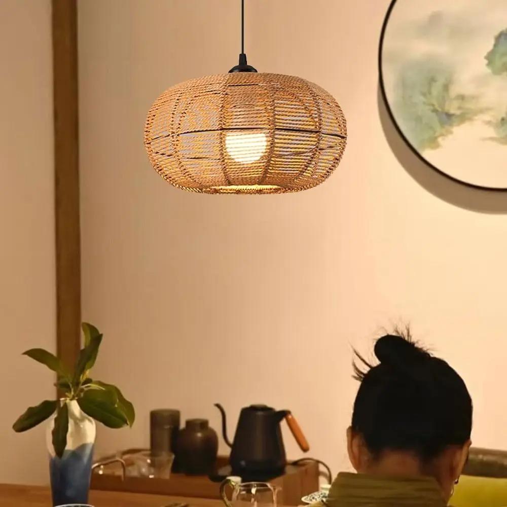 Rattan Chandelier Light Led Light Vintage Zen Style Hanging Light Pendant Lamp for Home Room Decoration Lighting Fixture E27