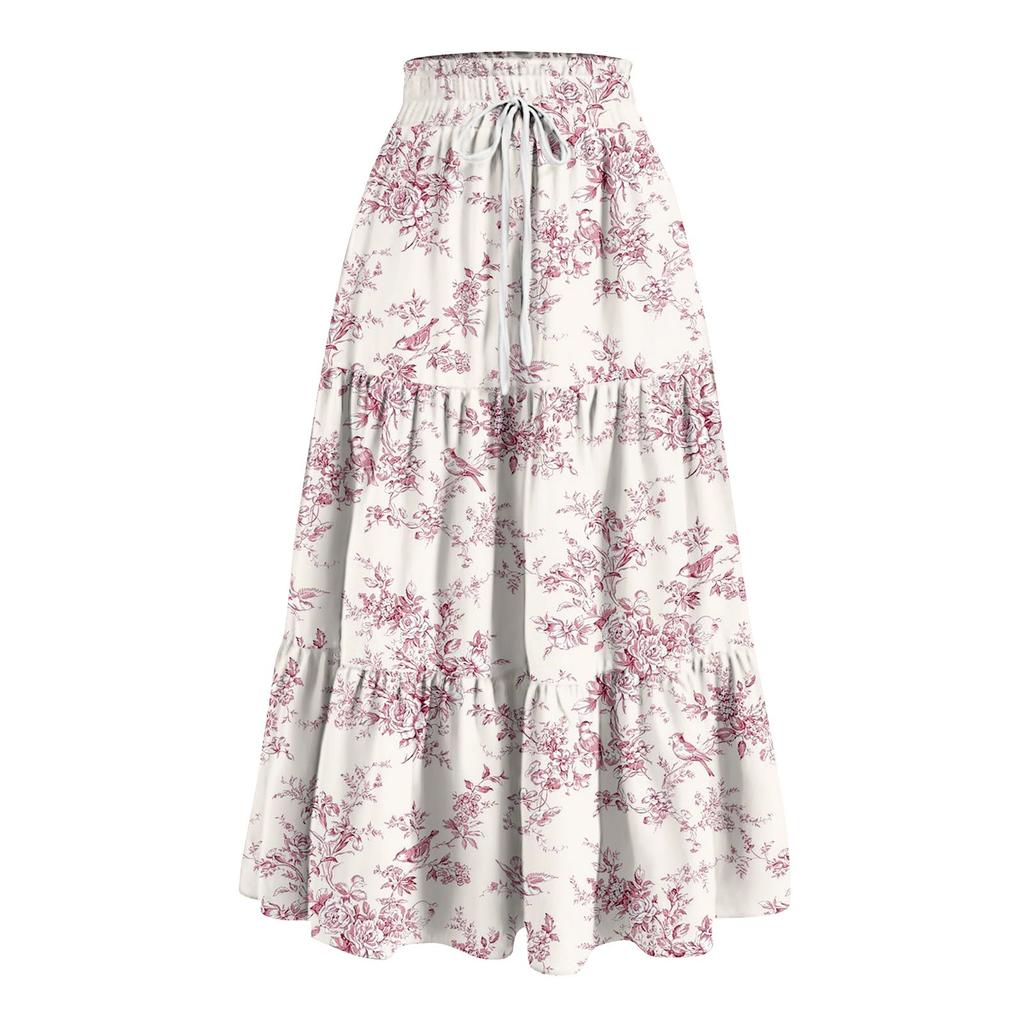 Kvinners Ruffled Spring Uformelt langt skjørt Ensfarget skjørt Retro plissert skjørt