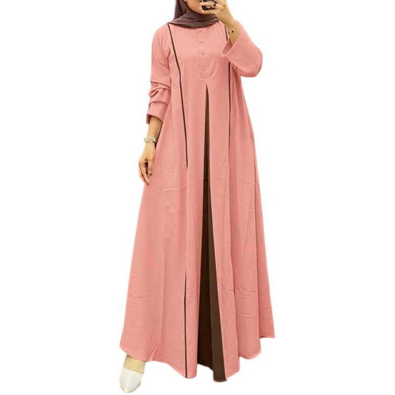 

ZANZEA Женское повседневное свободное платье с длинным рукавом в стиле пэчворк S розовый