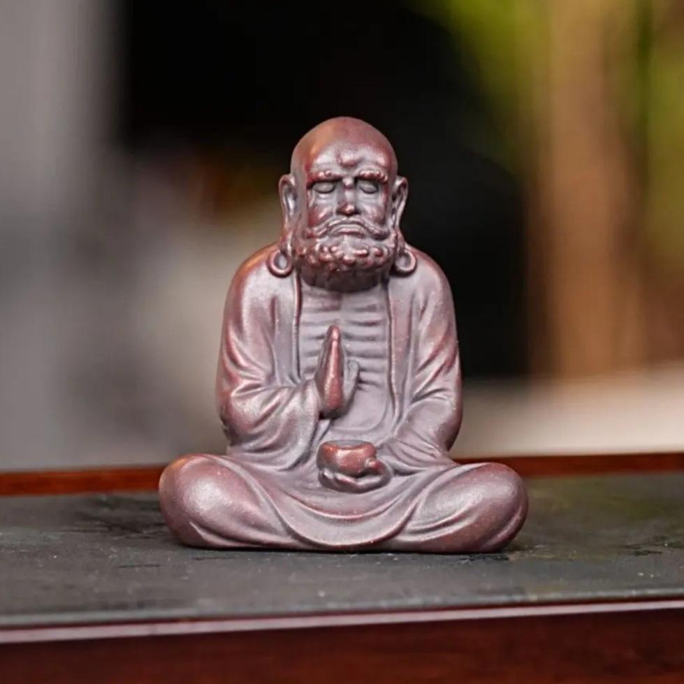 

Yixing Purple Clay Bodhidharma Wealth Tea Pet Elegant Tea Sculpture Tea Figurine Play Toys Tea Statue Ornaments Incense Stick
